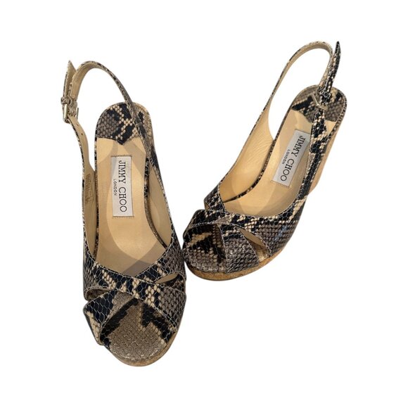 Jimmy Choo Slingback Snakeskin Platform Wedges Size 38 - Picture 1 of 6